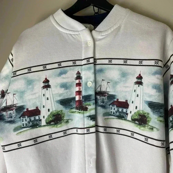 Vintage Lighthouse Wrap Around Print Button up Sweatshirt - Picture 4 of 5